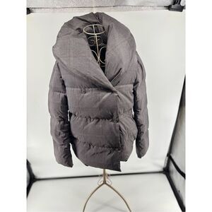 Theory Grey Glen Plaid Shawl Collar Puffer Jacket Size P